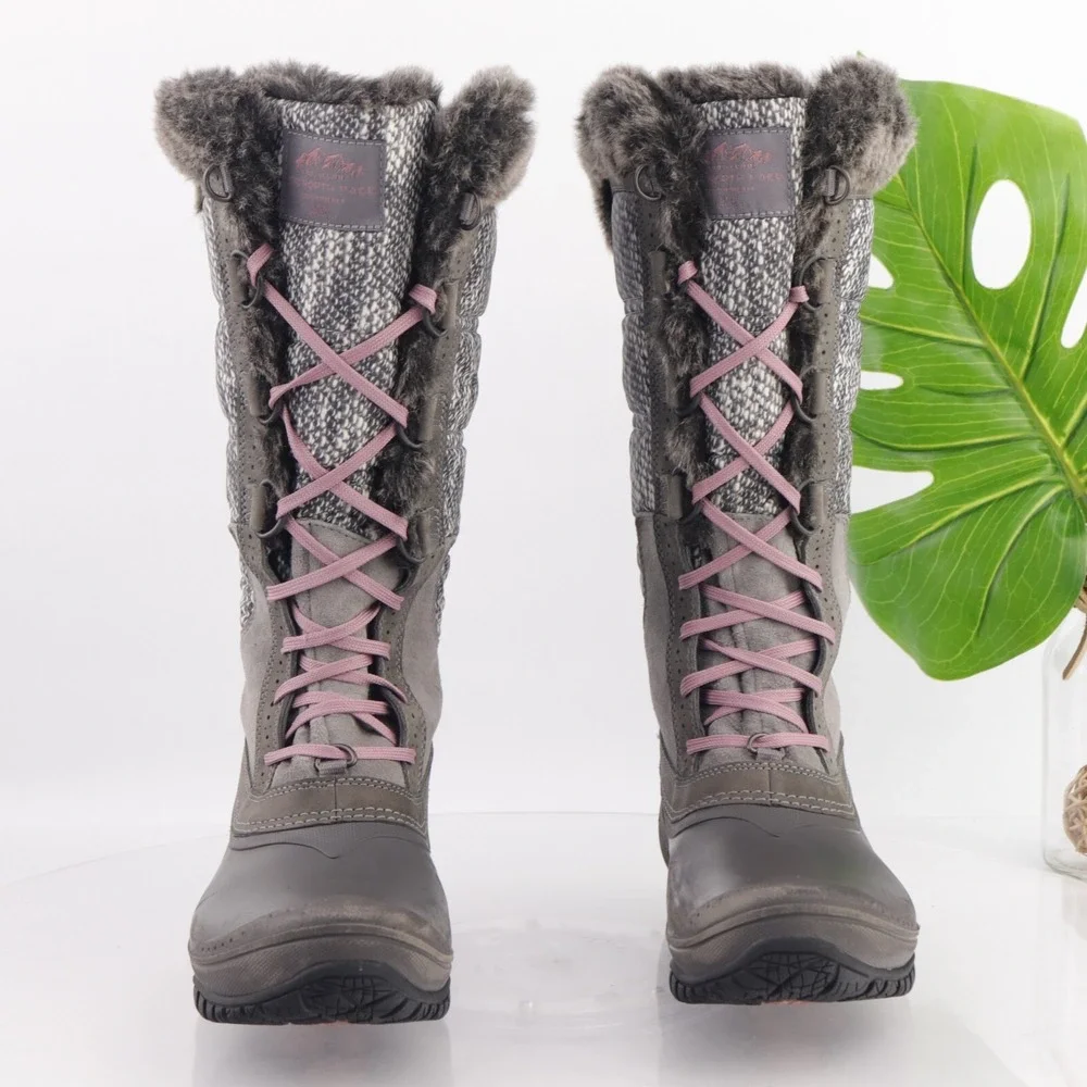 The North Face Womens Shellista Boots Size 8 Tall Waterproof Gray Lace Up Furry